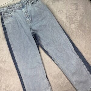 Women's Y2K Two-Tone Straight Leg Jeans‎ High Rise Contrast Denim Sz 27